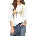 Colorful Parrot Print White Background Round Neck Long Sleeve Sweatshirt