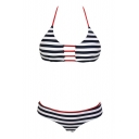 Mono Striped Halter Top Bikini Set