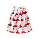 White High Waist Girl Print Full Skirt