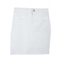 White Plain Zip Fly Short Pencil Skirt