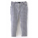 Stripe Print High Waist Fitted Crop Pants