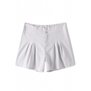 Gray Plain High Waist Button Ruched Shorts