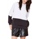 Monochrome Color Block Style Round Neck Long Sleeve Sweatshirt