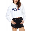 Letter FAIL Print Hooded Crop Pullover with Long Sleeve