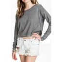 Plain Scoop Long Sleeve Sweater with Zip and Open Back