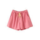 Pink Drawstring Waist Casual Loose Shorts