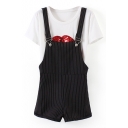 Black Striped High Waist Fitted Short Overall