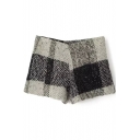 Gray&Black Plaid Wool High Waist Shorts