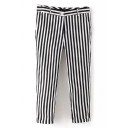 Black&White Stripe Print High Waist Crop Pants