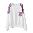 Color Block Round Neck Long Sleeve Sweatshirt with Knitted Detail