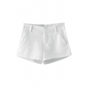 White Casual Cotton Shorts