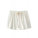 White Plain Drawstring Loose Shorts