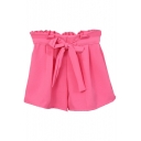 Pink Sweet Bow Tie High Waist Wide Leg Shorts