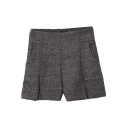 Dark Gray High Waist Cotton Shorts with Zip Fly