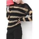 Scoop Neck Striped Long Sleeve Loose Thin Sweater