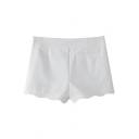 White Plain Pockets Zipper Side Shorts with Wave Hem