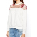 White Organza Inserted Floral Print Zip Back Sweatshirt