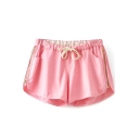Pink Drawstring Side Zip Loose Shorts