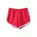Red Elastic Waist Shorts with Color Block Trim
