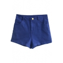Dark Blue Vintage High Waist Shorts