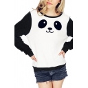 Simply Style Panda Print Round Neck Long Sleeve Sweatshirt