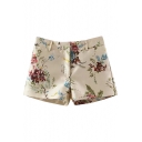 Floral Print Zipper Fly Pockets Shorts with High Waist