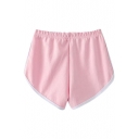 Pink Elastic Waist White Trim Fitted Shorts