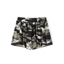 Gray Camouflage Print Loose Shorts