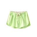Light Green Drawstring Side Zip Loose Shorts