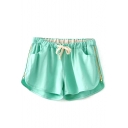 Green Drawstring Side Zip Loose Shorts