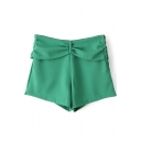 Green Bow Waist Casual Shorts