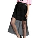 Black High Waist Mesh Sheer Style Tube Skirt