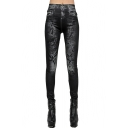 Black Skull and Floral Print Fitted Skinny Jeggings