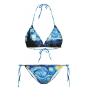 Starry Night Painting Print Halter Bikini Set