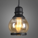 Dome Amber Glass Vintage LED Pendant with Black Fnish