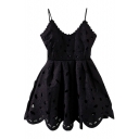 Black Long Sleeve Lace Crochet Round Neck Dress - Beautifulhalo.com