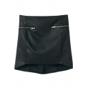 Black PU Leather Double Zip Fitted Skirt