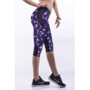 Purple Fitted Eyes Print Crop Workout Pants