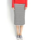 Tea Length Stripes&Plain Print Tube Skirt