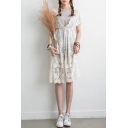 Gray Short Sleeve Lace Insert Fake Two Piece Dress