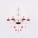 Red Crystal Droplets and Bobeches Sparkling Clear Crystal Romantic Chandelier