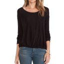 Plain Scoop Long Sleeve Shirred Top with Open Back