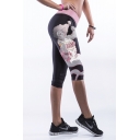 Black Mermaid Print Fitted Workout Capris