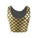 Sleeveless Scoop Neck Scales Fitted Crop Tank