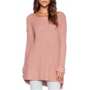 Pink Scoop Neck Long Sleeve Tunic Sweater
