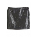 Plain Studded Zipper Side PU Mini Wrap Skirt