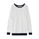 Stripe Scoop Neck Long Sleeve Black Hem Sweatshirt