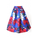 Floral Print Zip Back Flared Midi Skirt