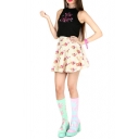 Emoji Print Elastic High Waist Mini Flared Skirt