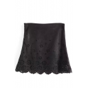 Floral Hollow Plain Zip Side Mini A-Line Skirt